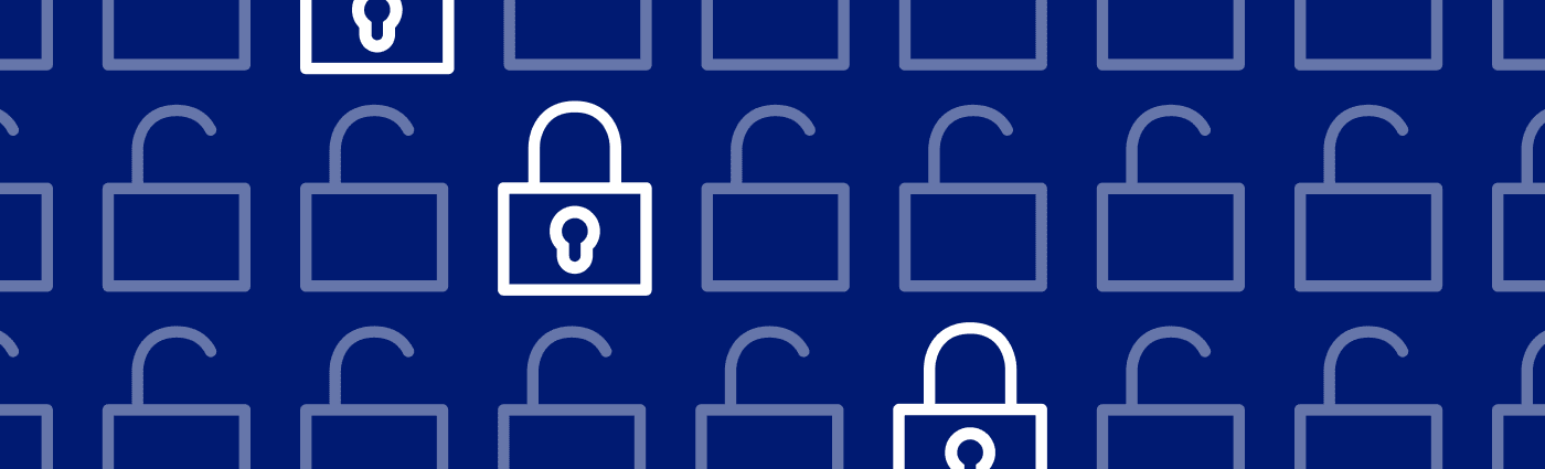 Pattern of white and blue padlock icons on a dark blue background