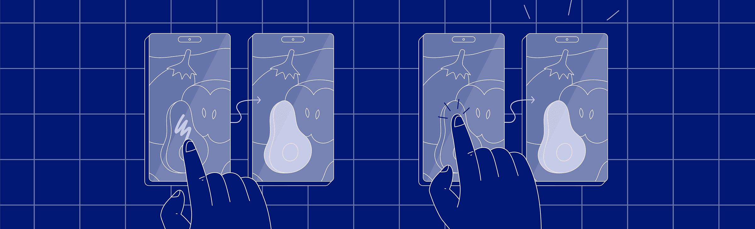 Phone mockups showing an object being erased from an image by tapping the screen