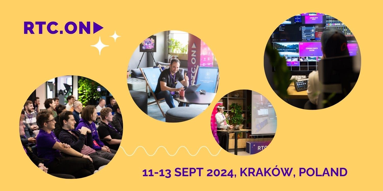 RTC.ON collage with conference photos and the event dates in Krakow, Poland