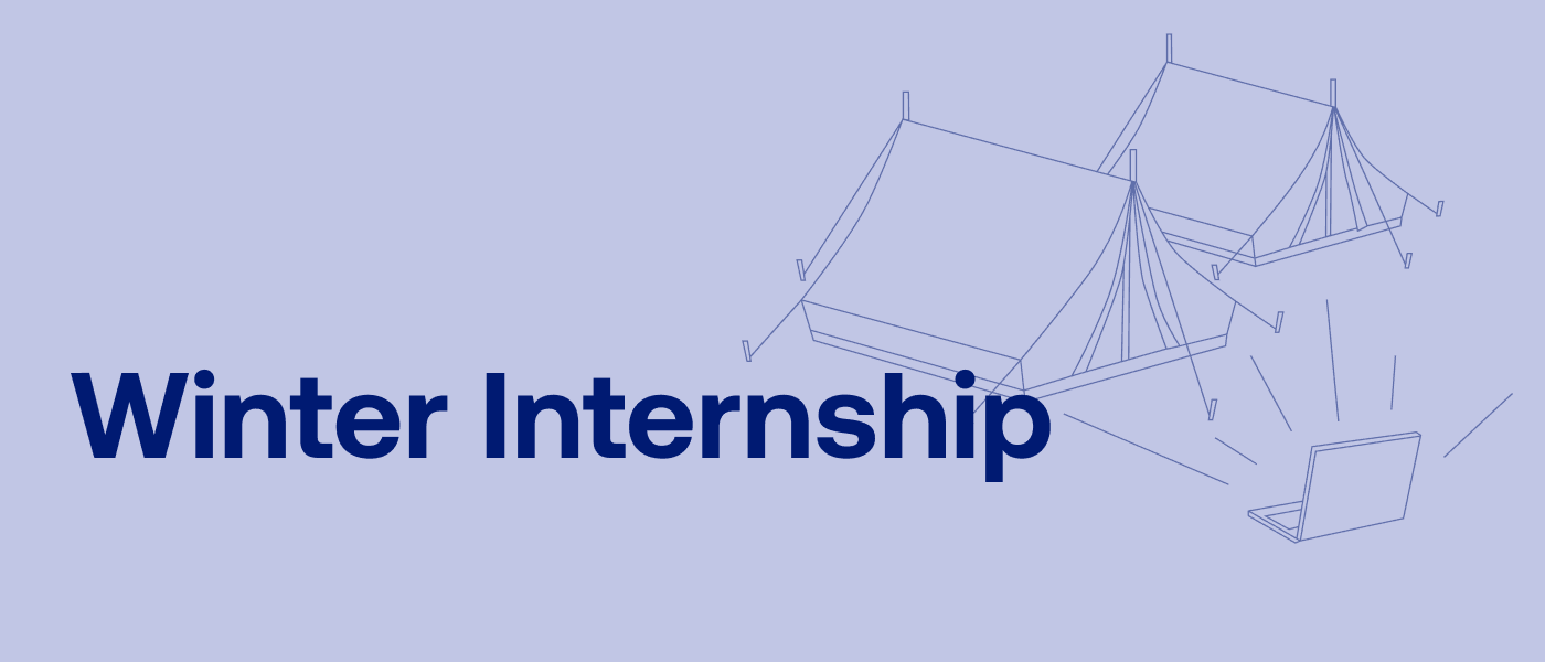 Winter Internship cover with outlined tents and a laptop